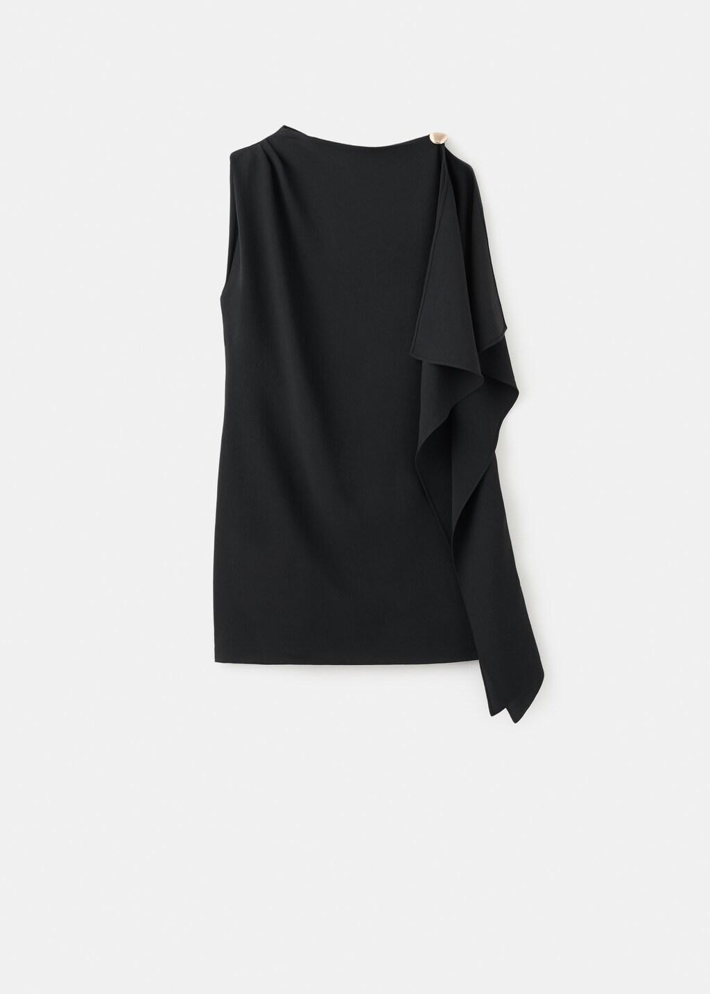 Black Short Asymmetrical Sleeve Dress, Black, large image number 7