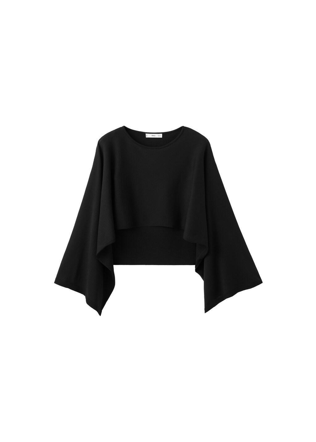 Black Round Neck Knitted Cape, Black, large image number 6