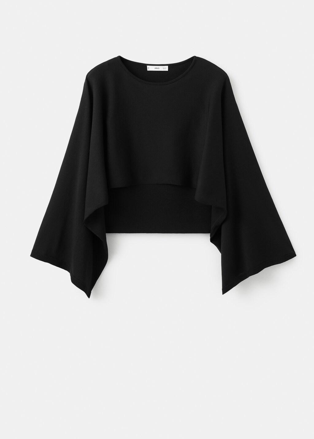 Black Round Neck Knitted Cape, Black, large image number 7