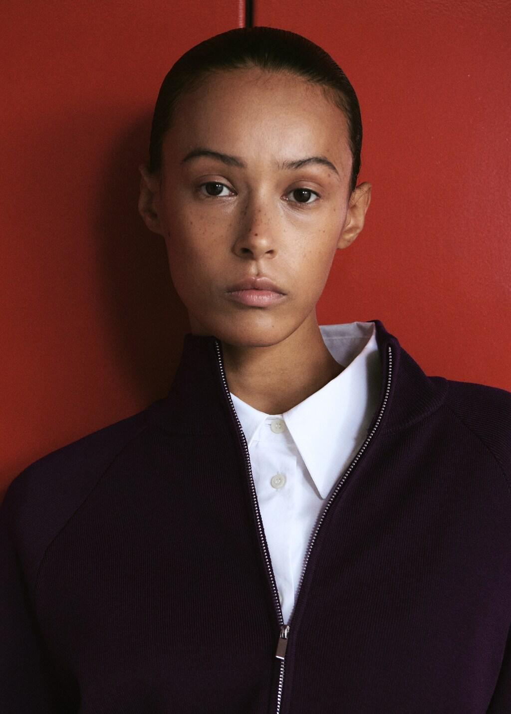 Red Contrast Stripe Zip Cardigan, Dark Red, large image number 4