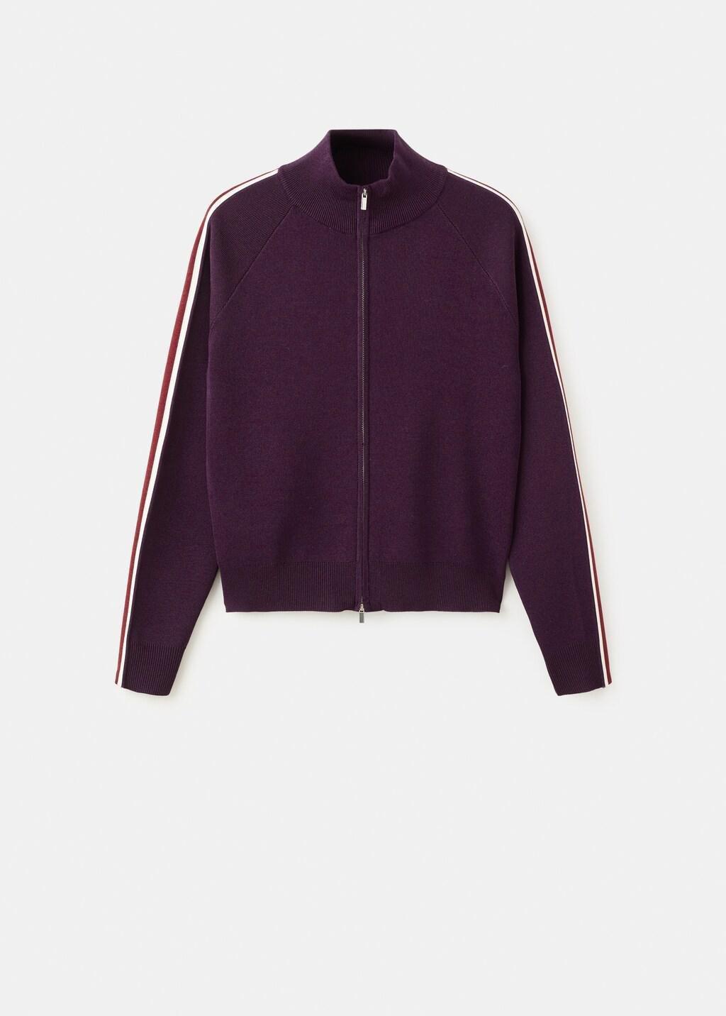 Red Contrast Stripe Zip Cardigan, Dark Red, large image number 7