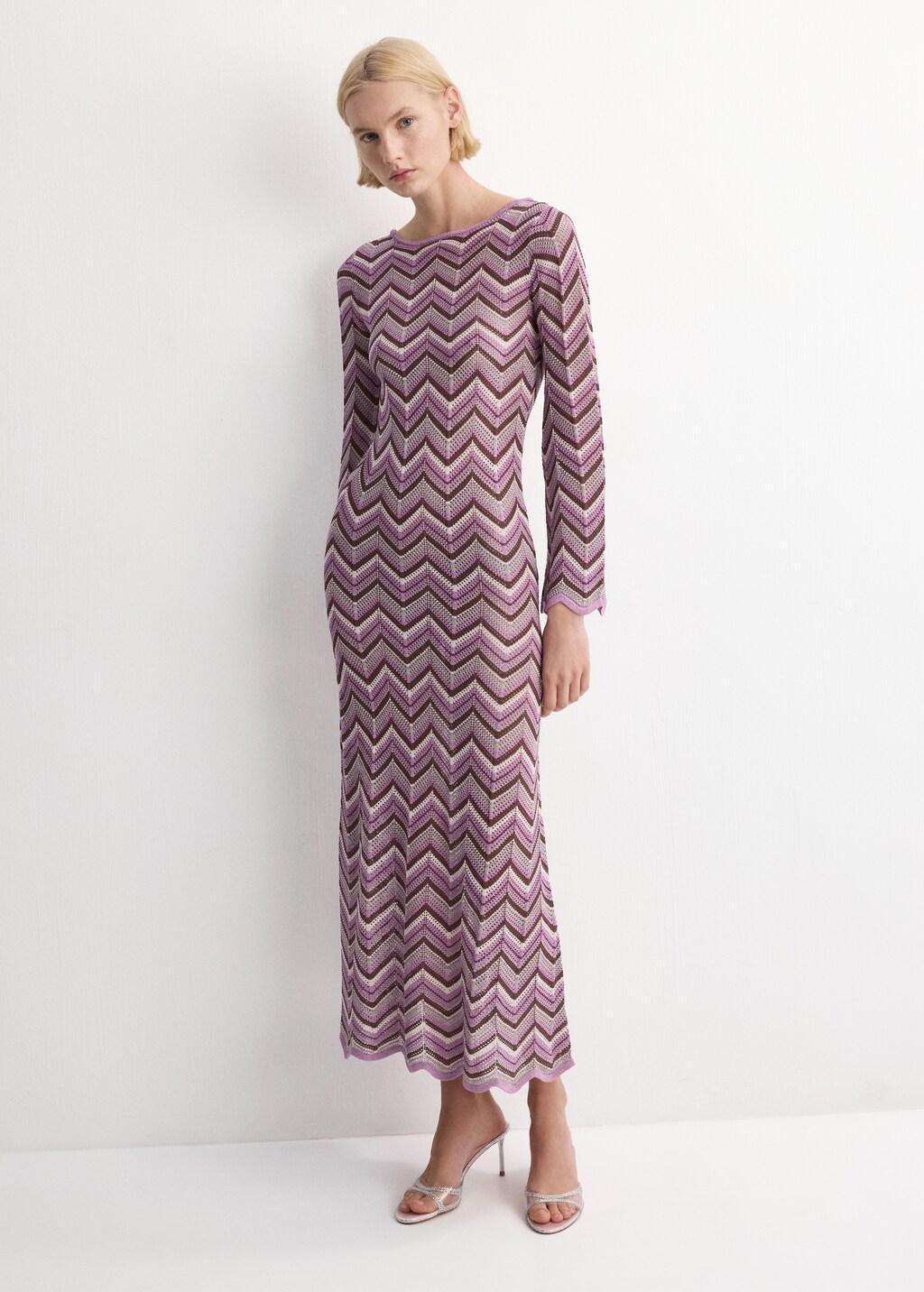 Purple Long Flared Knitted Dress, Purple, medium