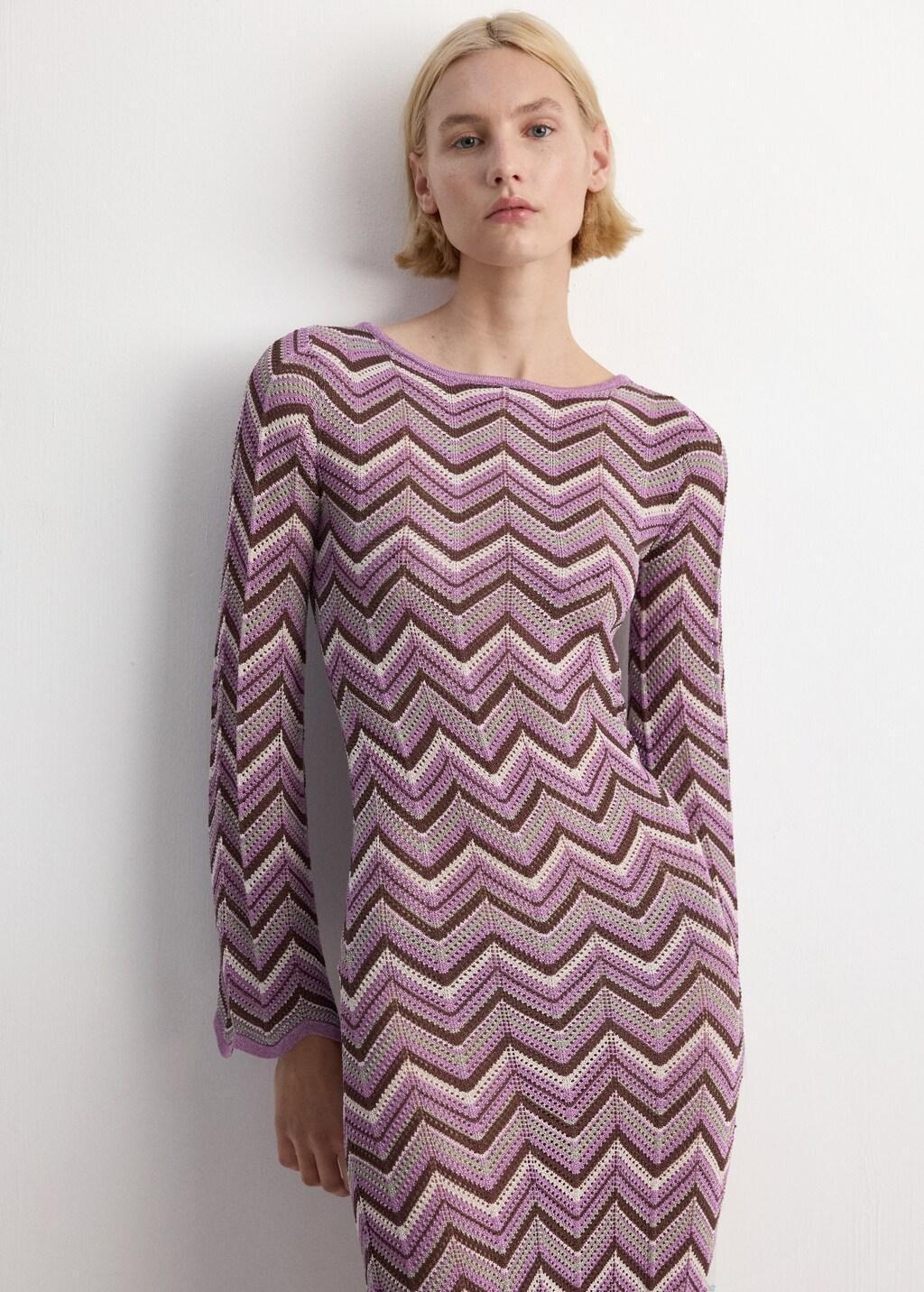 Purple Long Flared Knitted Dress, Purple, large image number 3