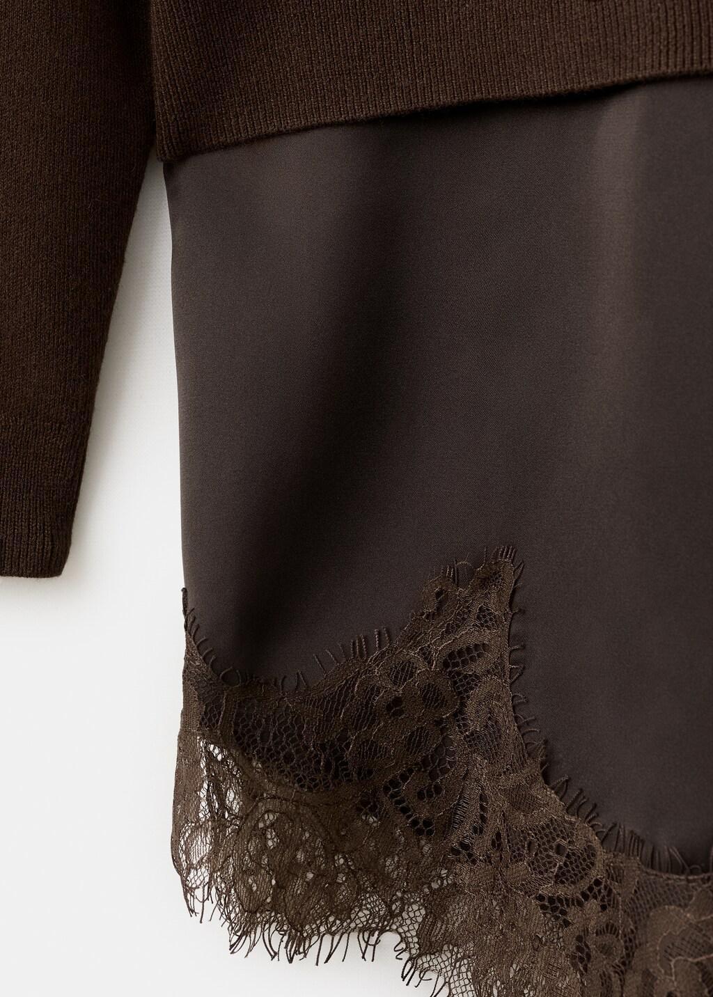 Brown Long Sweater With Lace Combination, Dark Brown, large image number 1