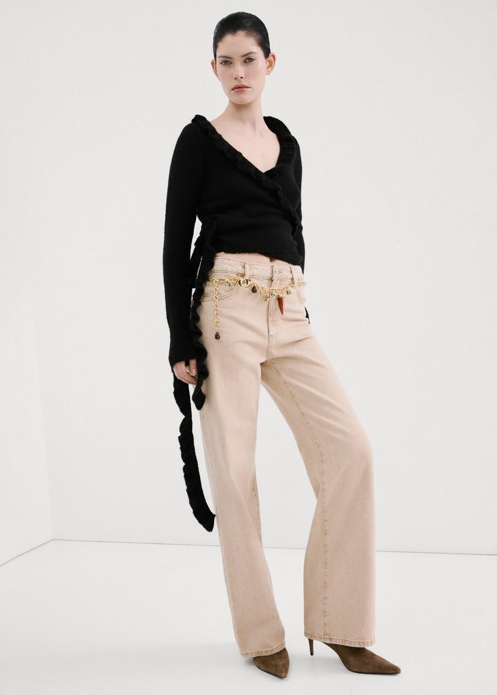 CHARCOAL Ruffle  knit cardigan, Charcoal, large image number 0