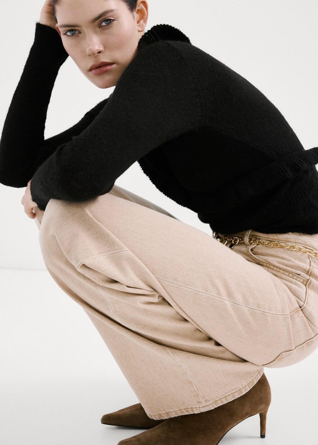 CHARCOAL Ruffle  knit cardigan, Charcoal, large image number 3