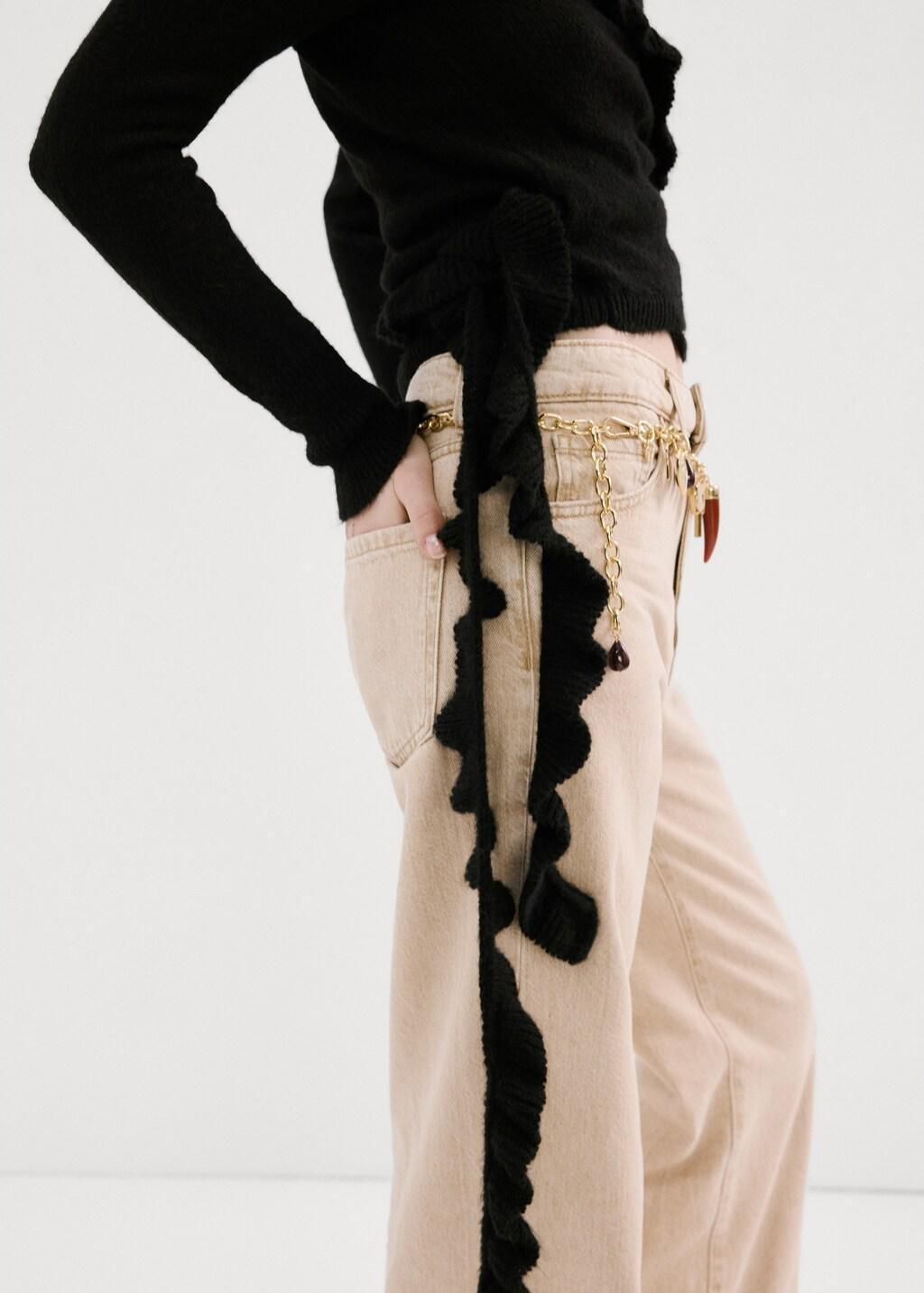 CHARCOAL Ruffle  knit cardigan, Charcoal, large image number 4