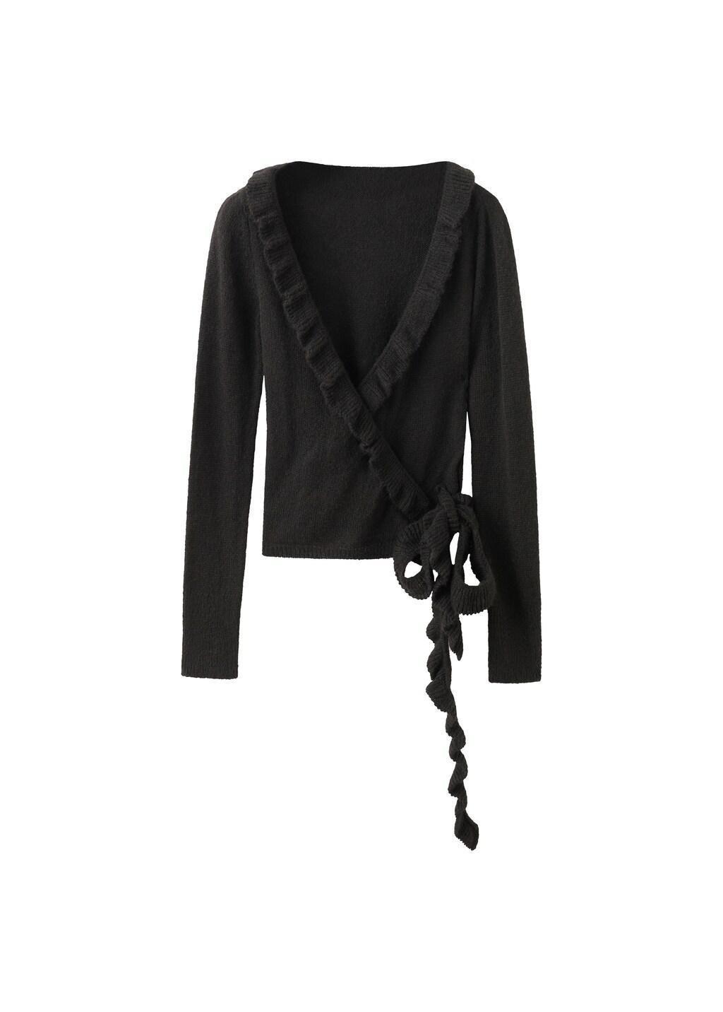Grey Ruffle Knit Cardigan, Charcoal, large image number 6