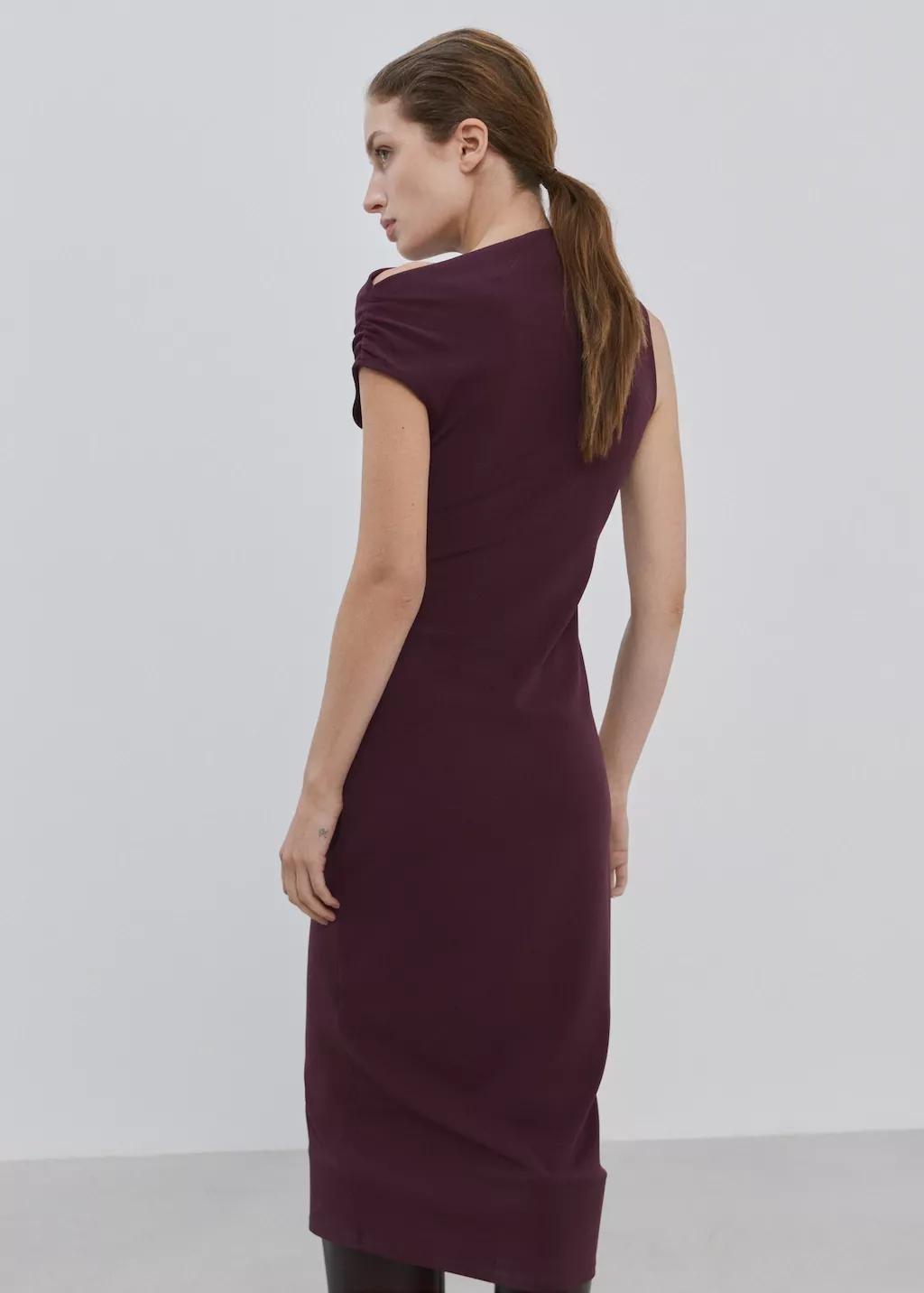 Red Asymmetrical-Neck Midi-Dress, Dark Red, large image number 2