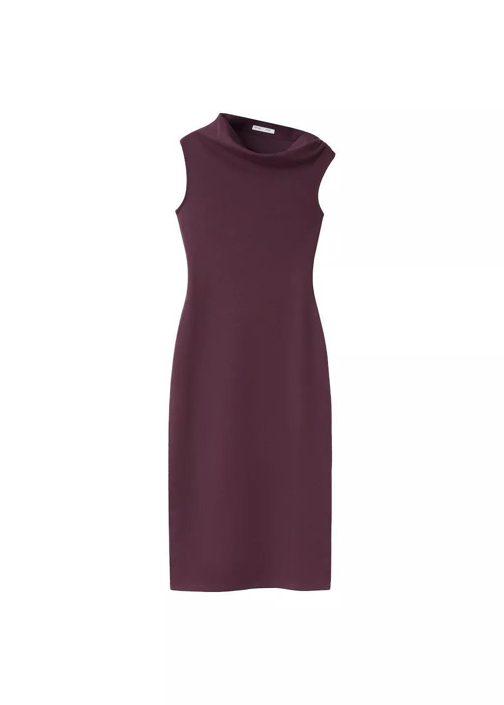 Red Asymmetrical-Neck Midi-Dress, Dark Red, large image number 6