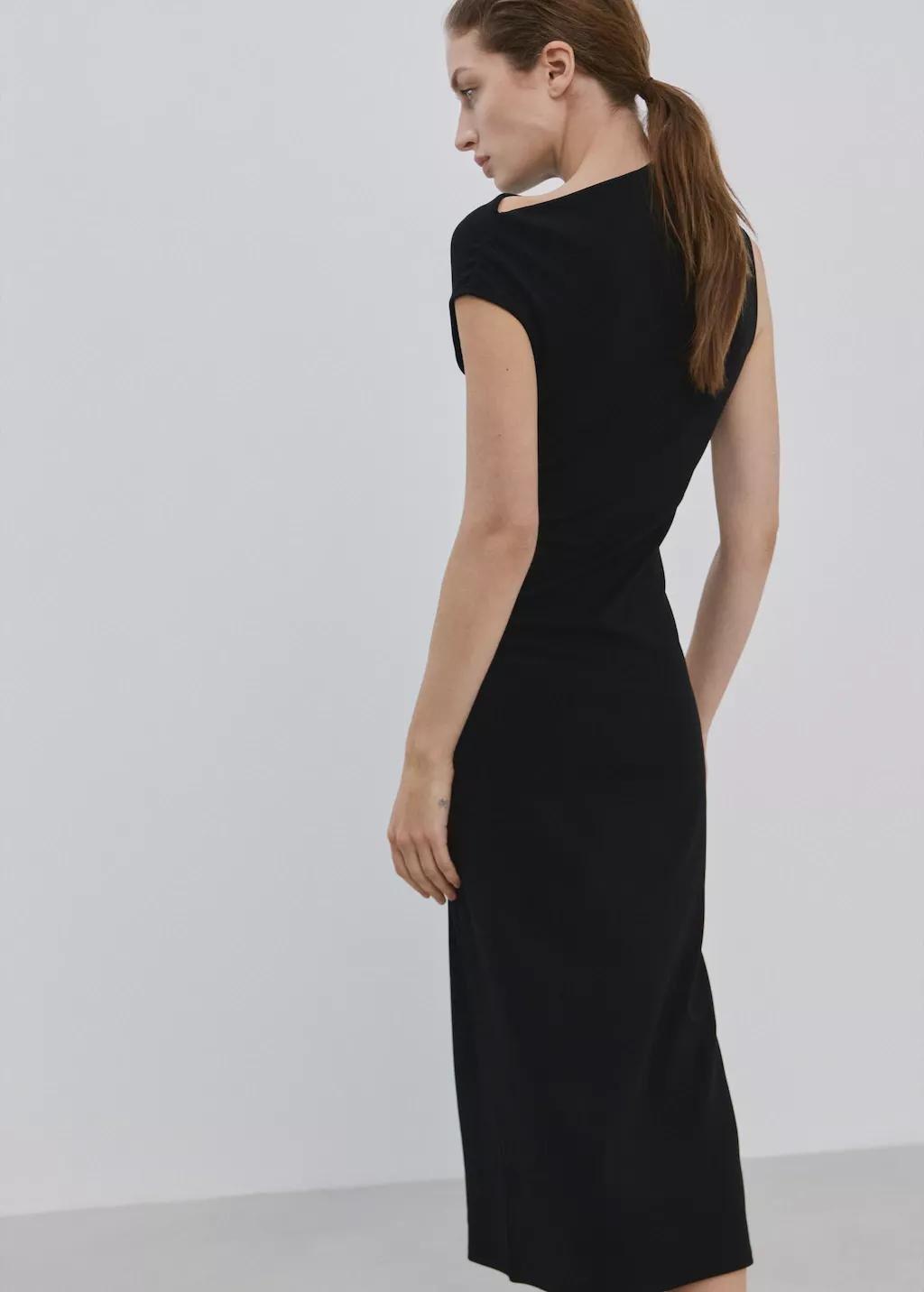 Black Asymmetrical-Neck Midi-Dress, Black, large image number 2