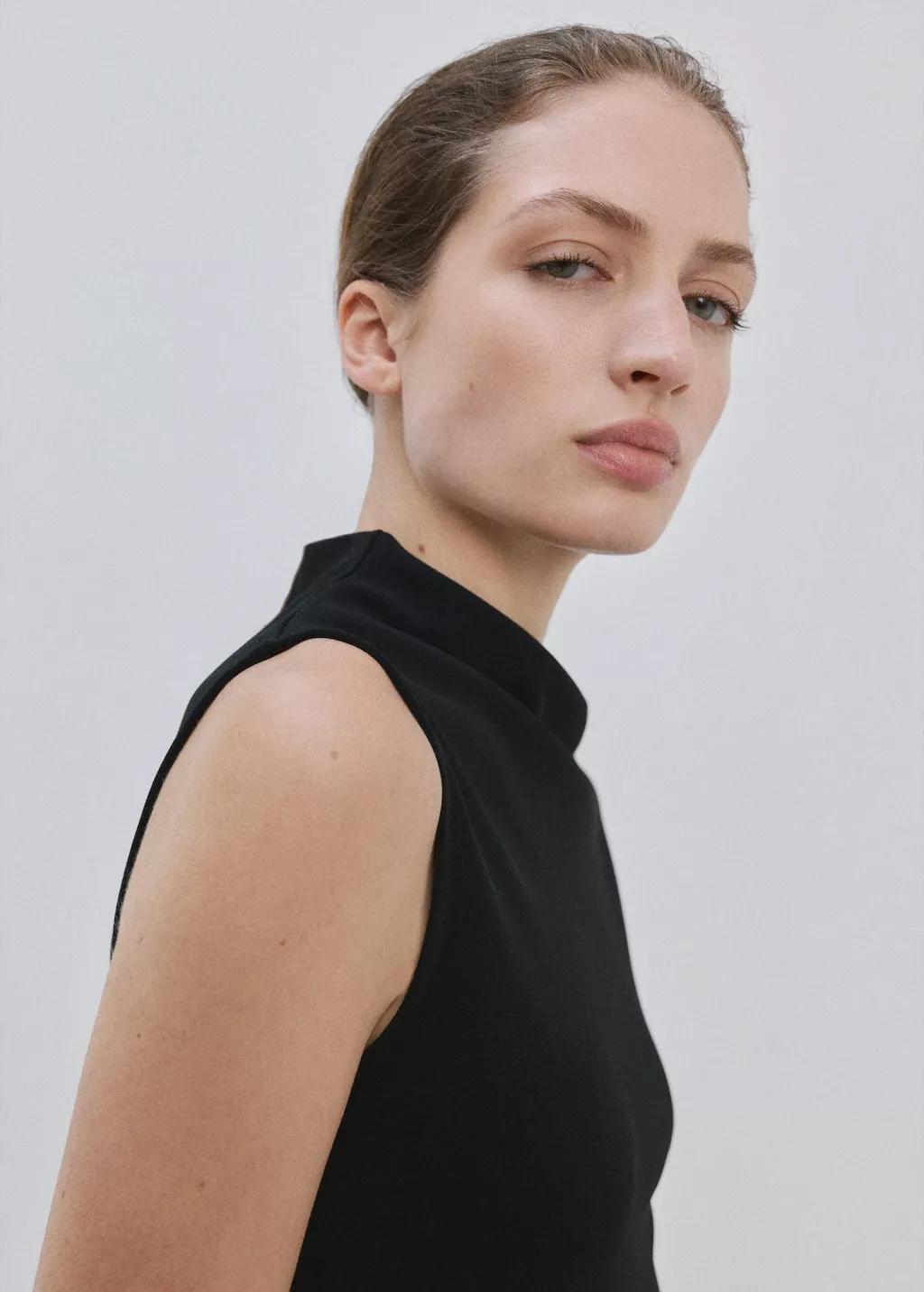 Black Asymmetrical-Neck Midi-Dress, Black, large image number 3