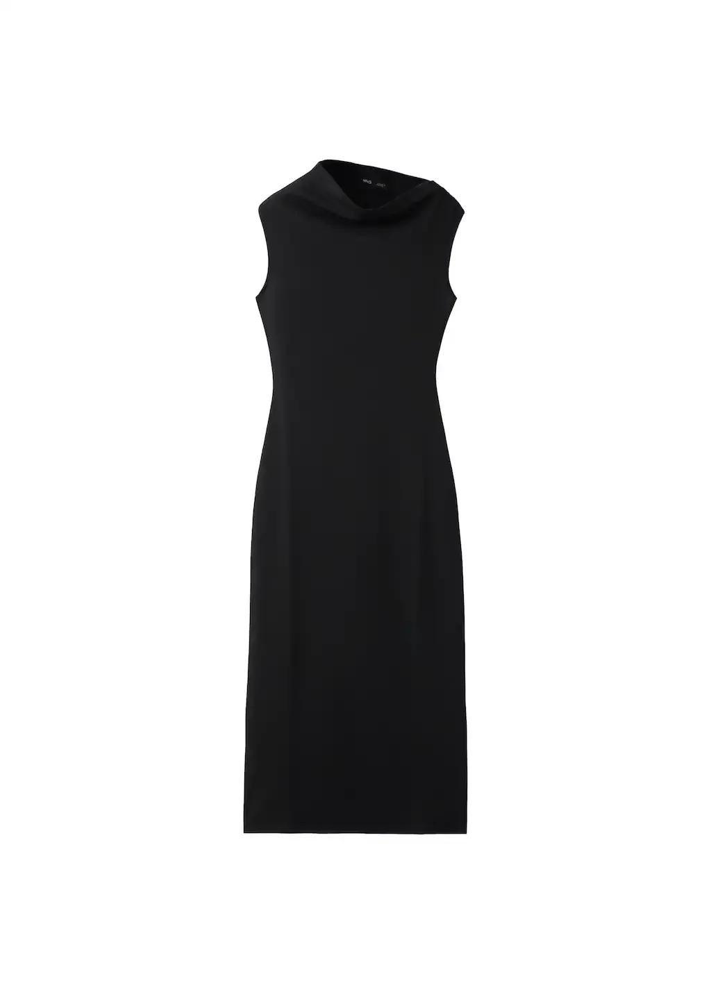 Black Asymmetrical-Neck Midi-Dress, Black, large image number 6