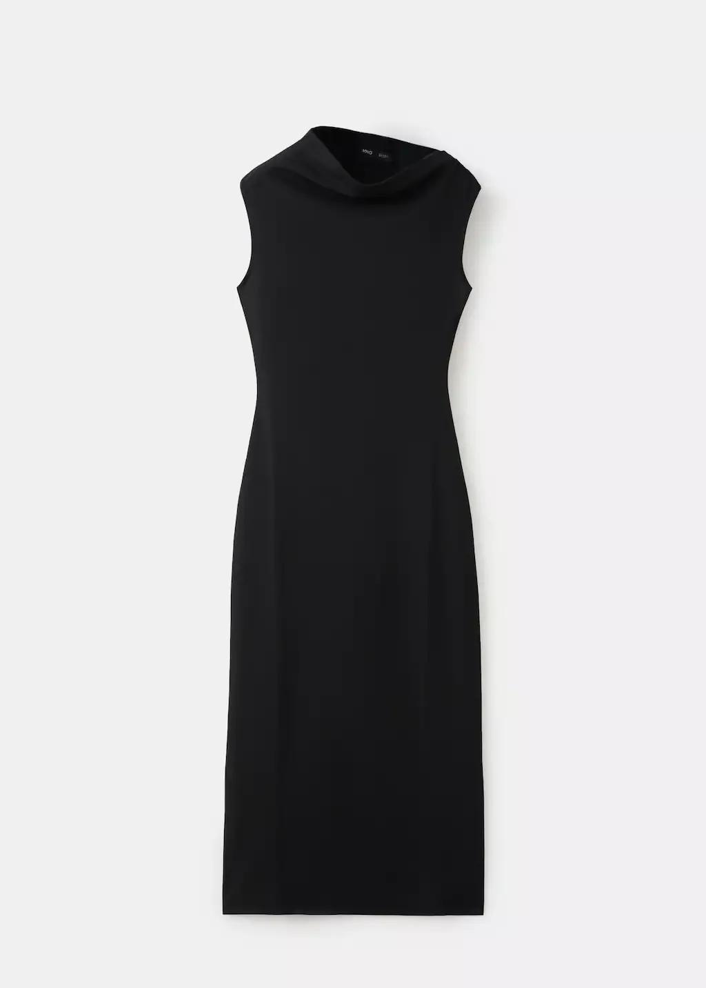 Black Asymmetrical-Neck Midi-Dress, Black, large image number 7