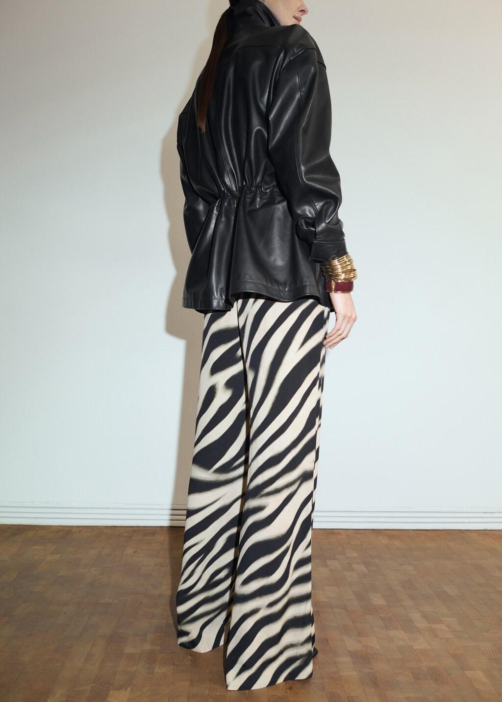 Black Zebra-Print Straight-Fit Trousers, Black, large image number 2