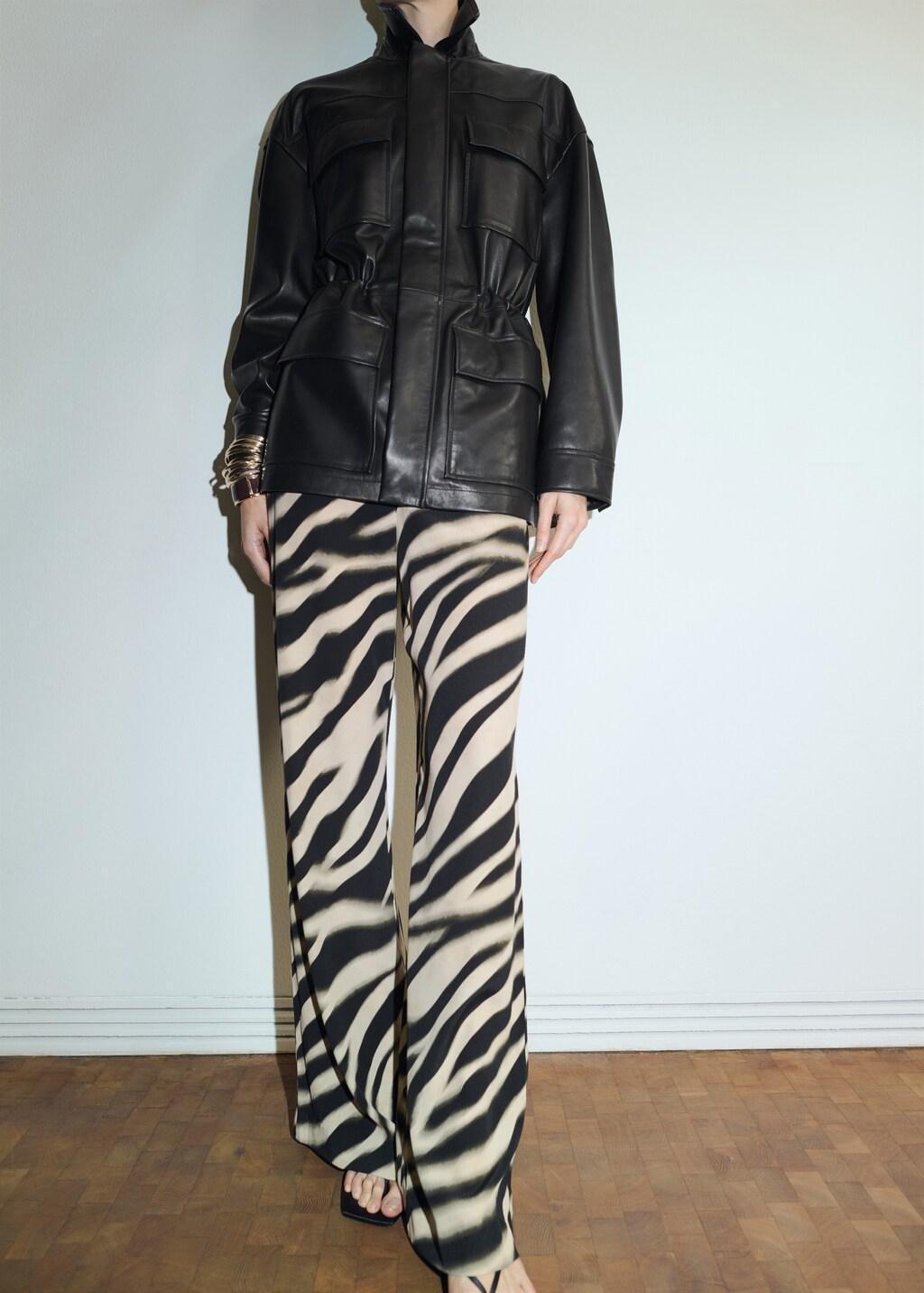 Black Zebra-Print Straight-Fit Trousers, Black, large image number 3