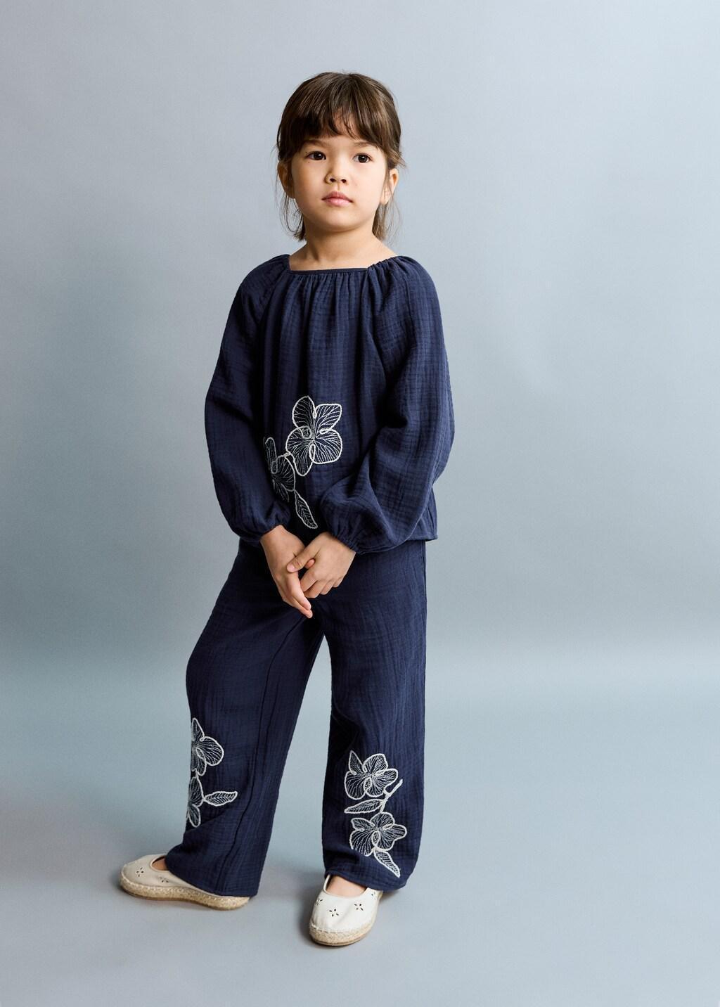 Navy Floral Embroidery Blouse, Baby Girl, Navy, medium