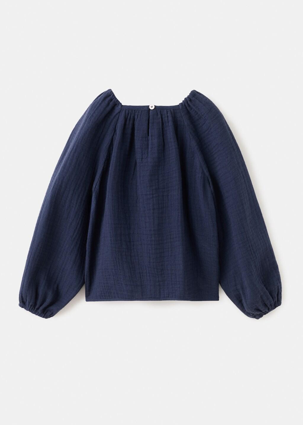 Navy Floral Embroidery Blouse, Baby Girl, Navy, large image number 2