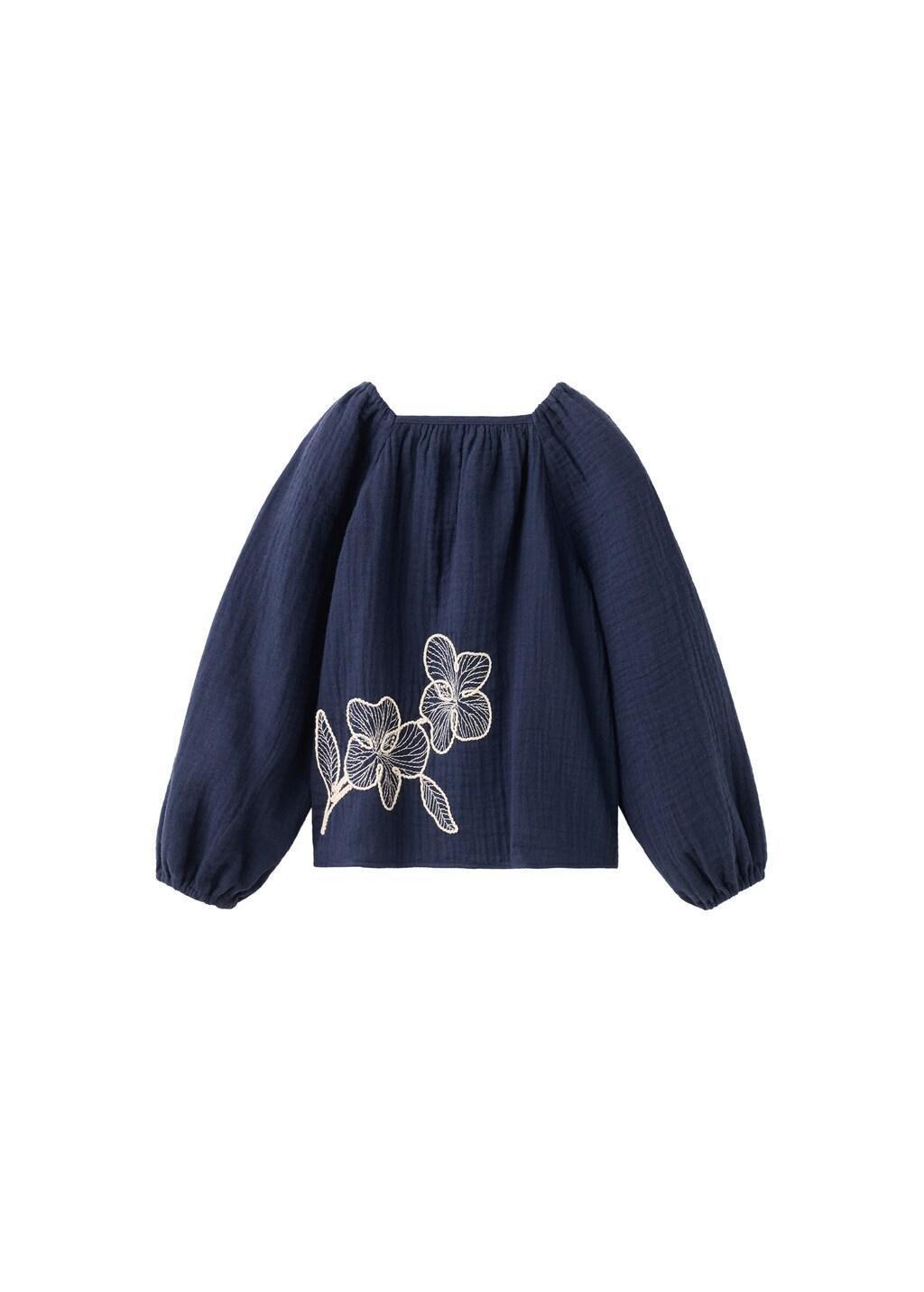 Navy Floral Embroidery Blouse, Baby Girl, Navy, large image number 5