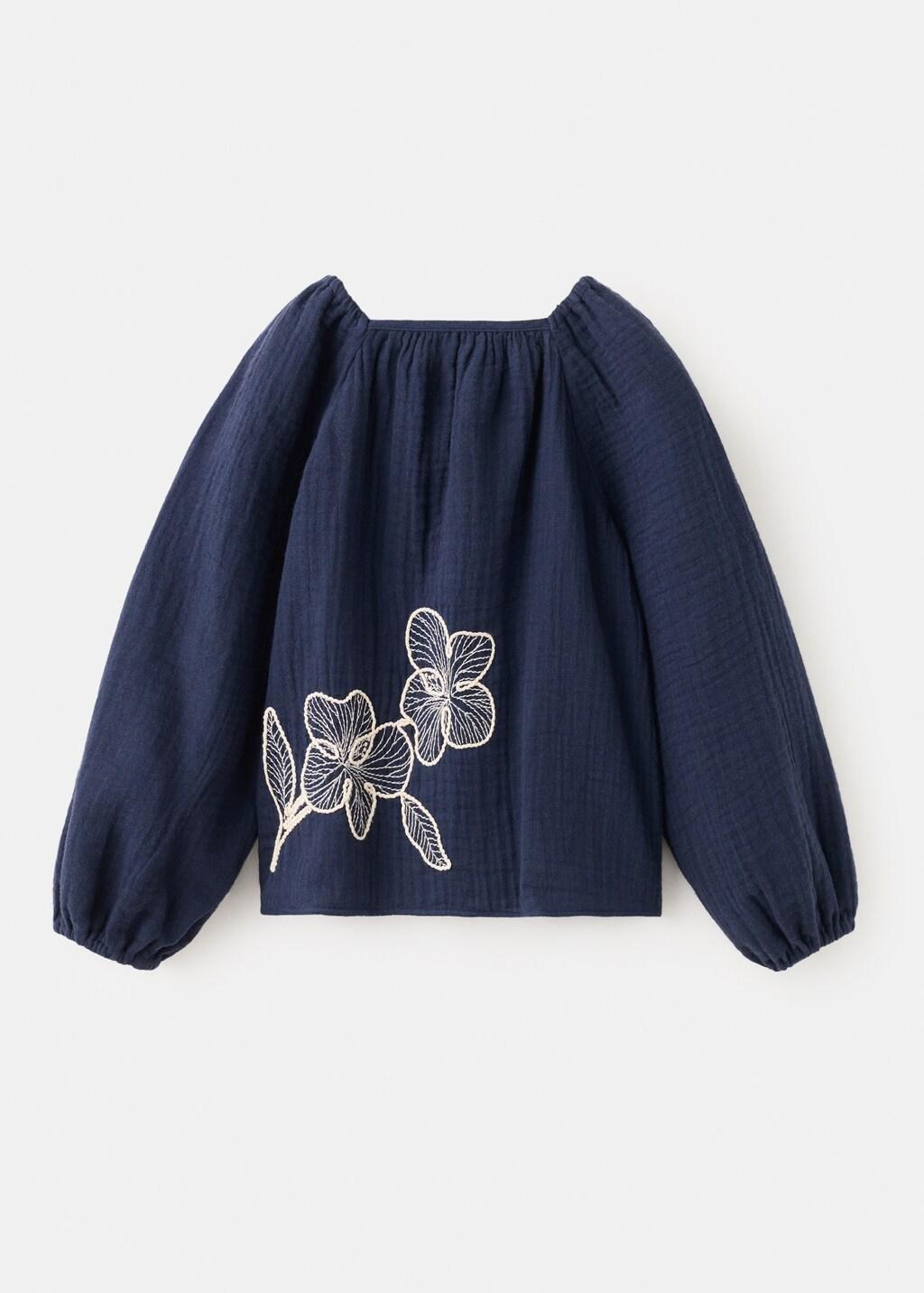 Navy Floral Embroidery Blouse, Baby Girl, Navy, large image number 6
