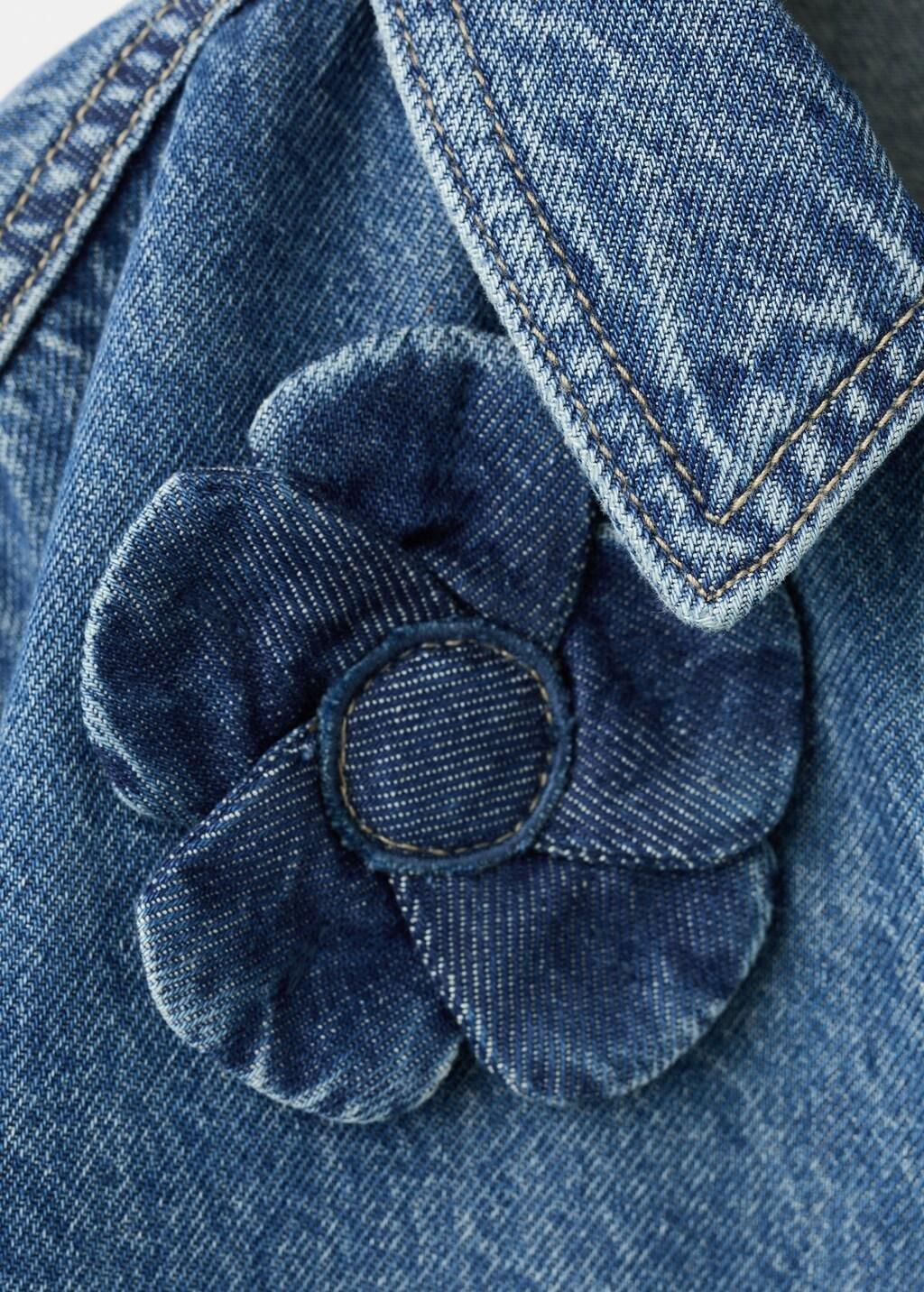 Blue Denim Jacket With Flower Detail, Kids Girls, Open Blue, large image number 1