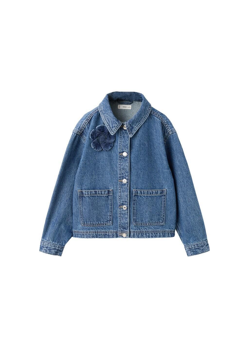 Blue Denim Jacket With Flower Detail, Kids Girls, Open Blue, large image number 4