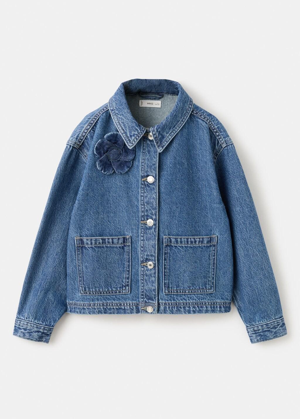 Blue Denim Jacket With Flower Detail, Kids Girls, Open Blue, large image number 5