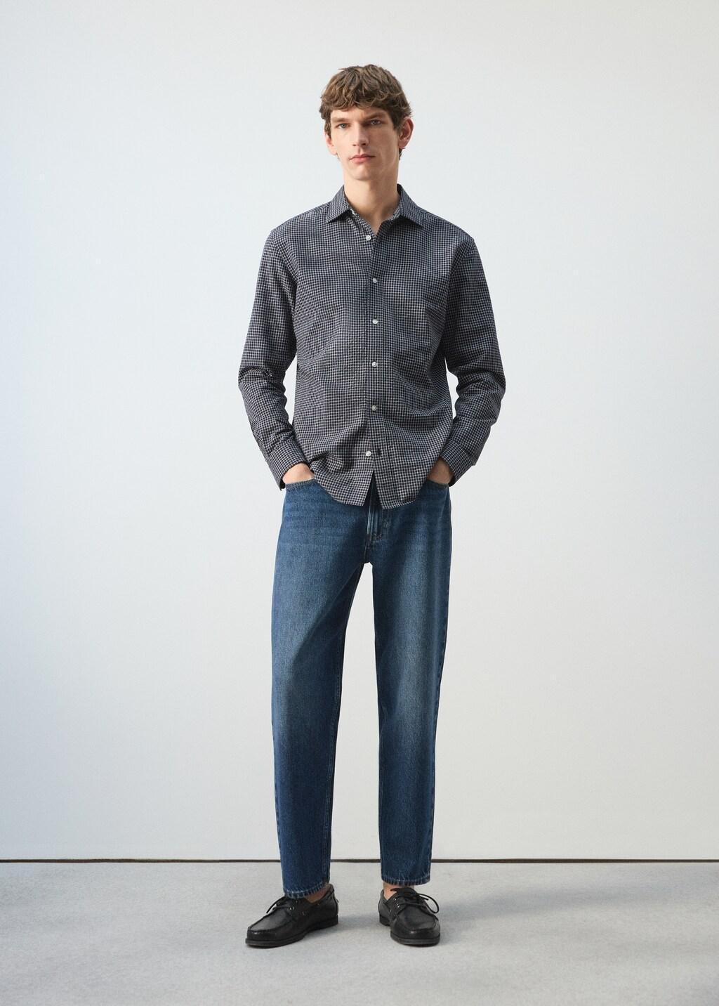 Navy Regular Fit Check Cotton Shirt, Navy, large image number 0