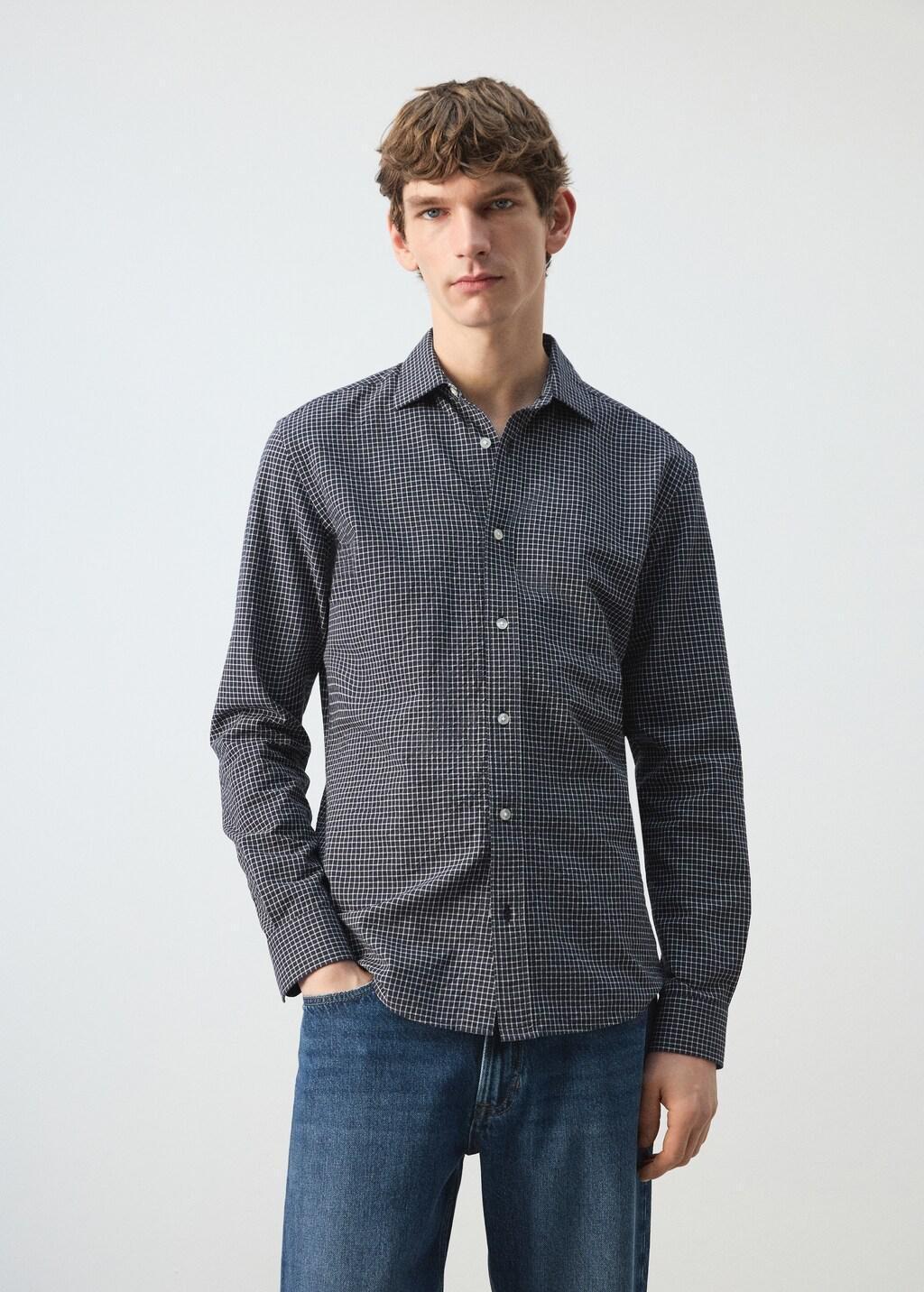 Navy Regular Fit Check Cotton Shirt, Navy, large image number 3