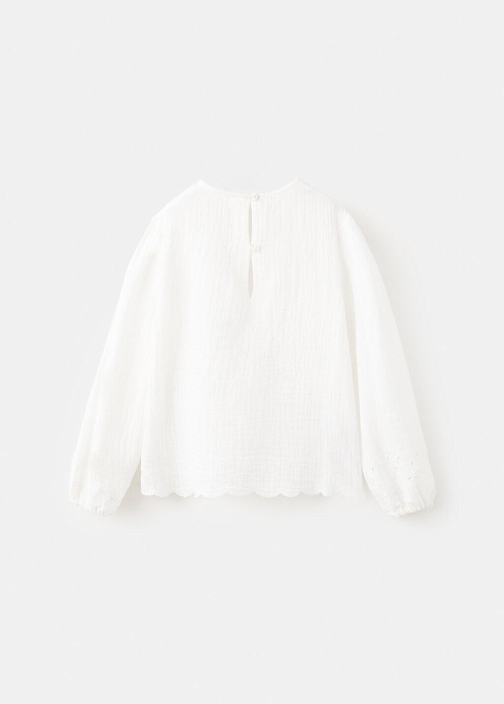 White Cotton Blouse With Openwork Details, Baby Girl, White, medium