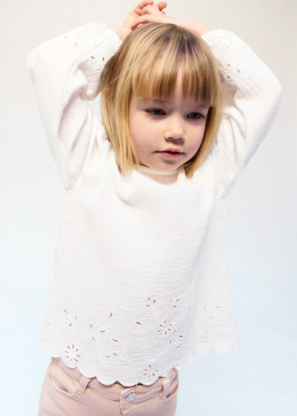 White Cotton Blouse With Openwork Details, Baby Girl, White, medium