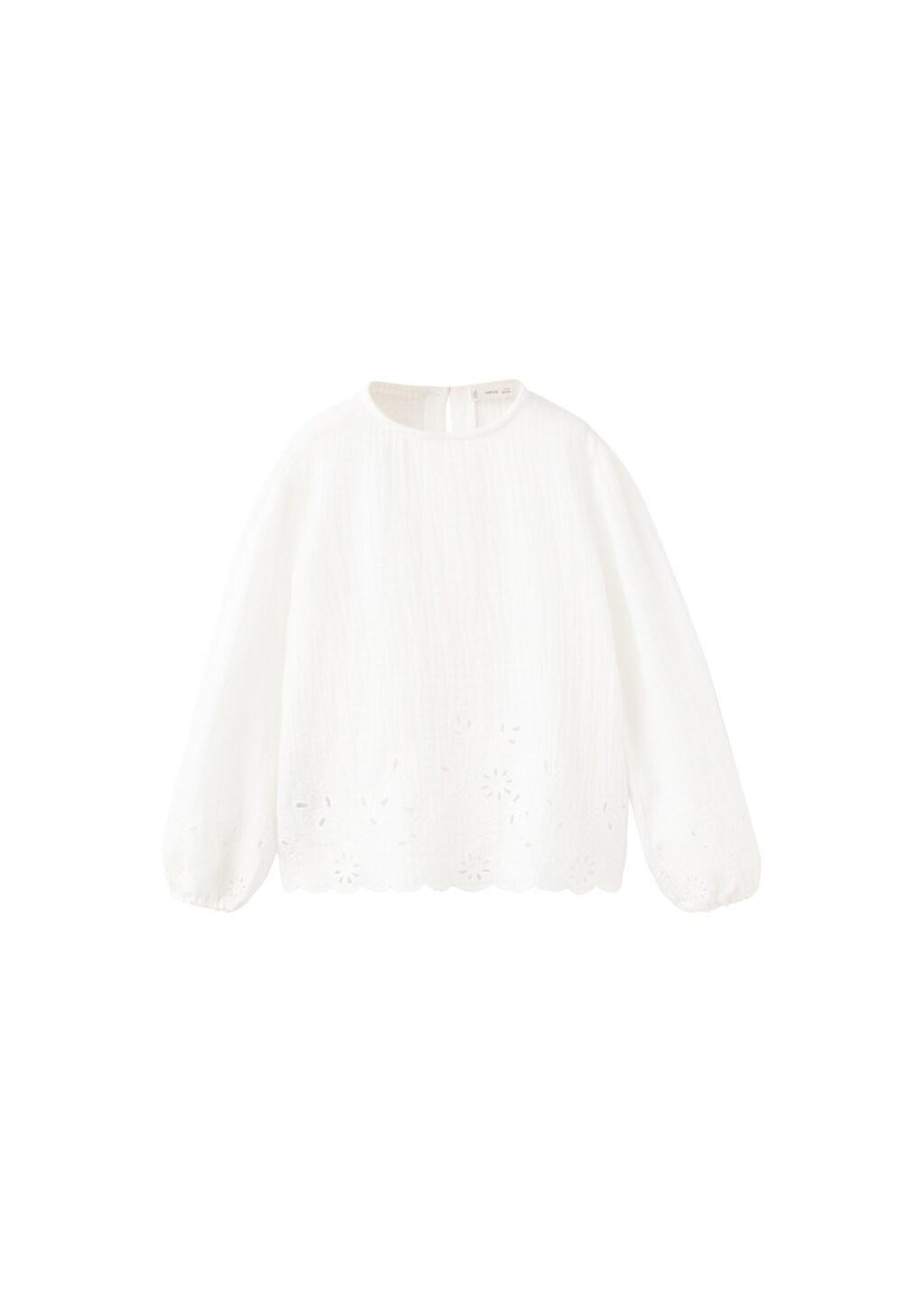 White Cotton Blouse With Openwork Details, Baby Girl, White, large image number 4