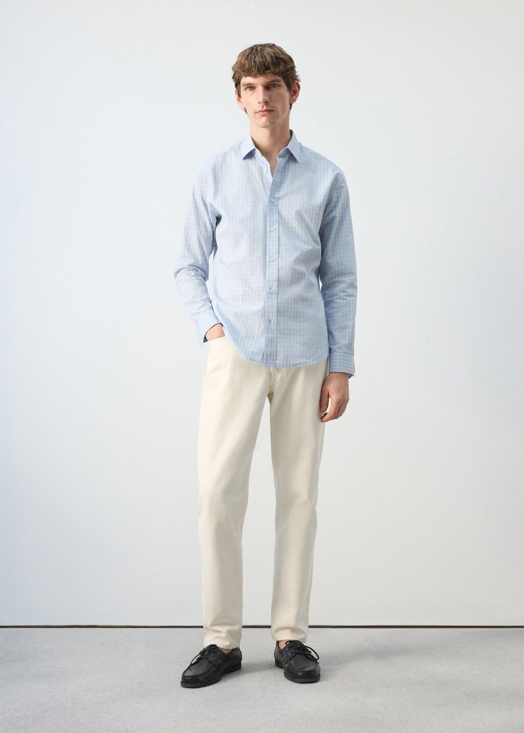 Blue Cotton Checked Shirt, 0201_50, medium