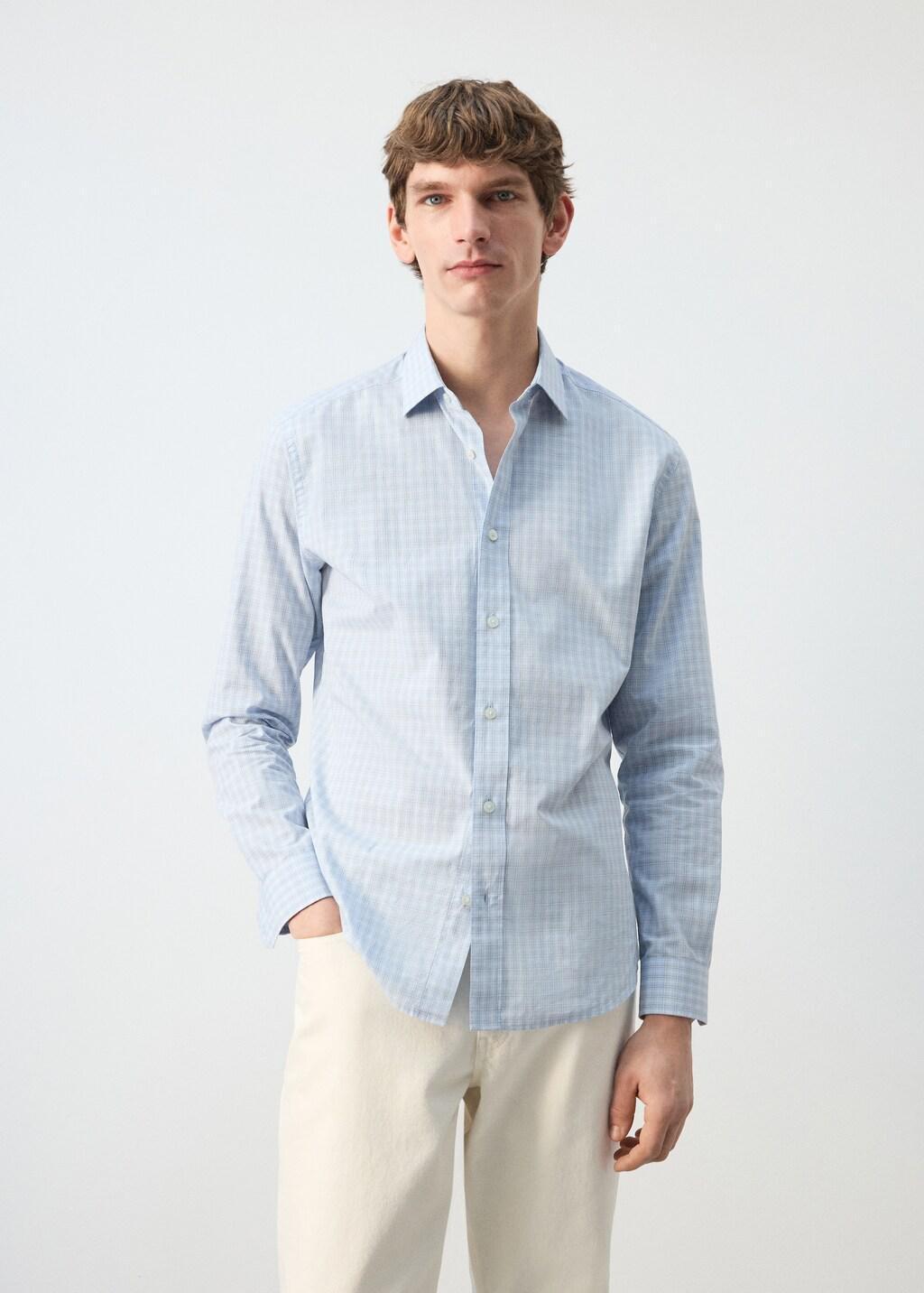 Blue Cotton Checked Shirt, 0201_50, large image number 3