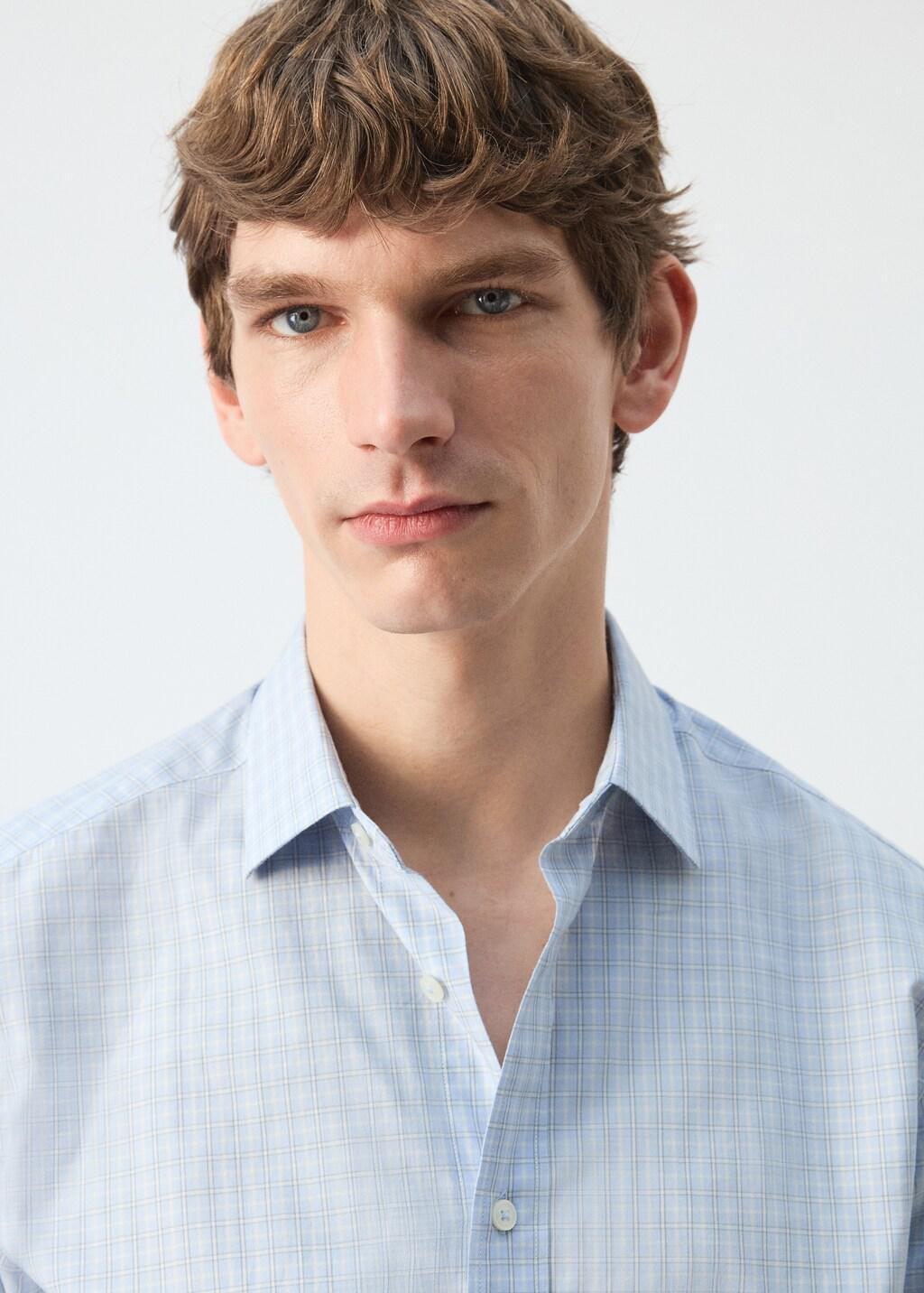 Blue Cotton Checked Shirt, 0201_50, large image number 4