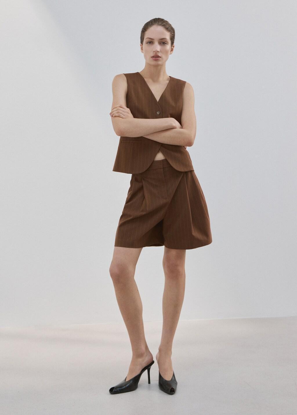 Brown Straight Bermuda Shorts With Pinstripes, Dark Brown, large image number 0