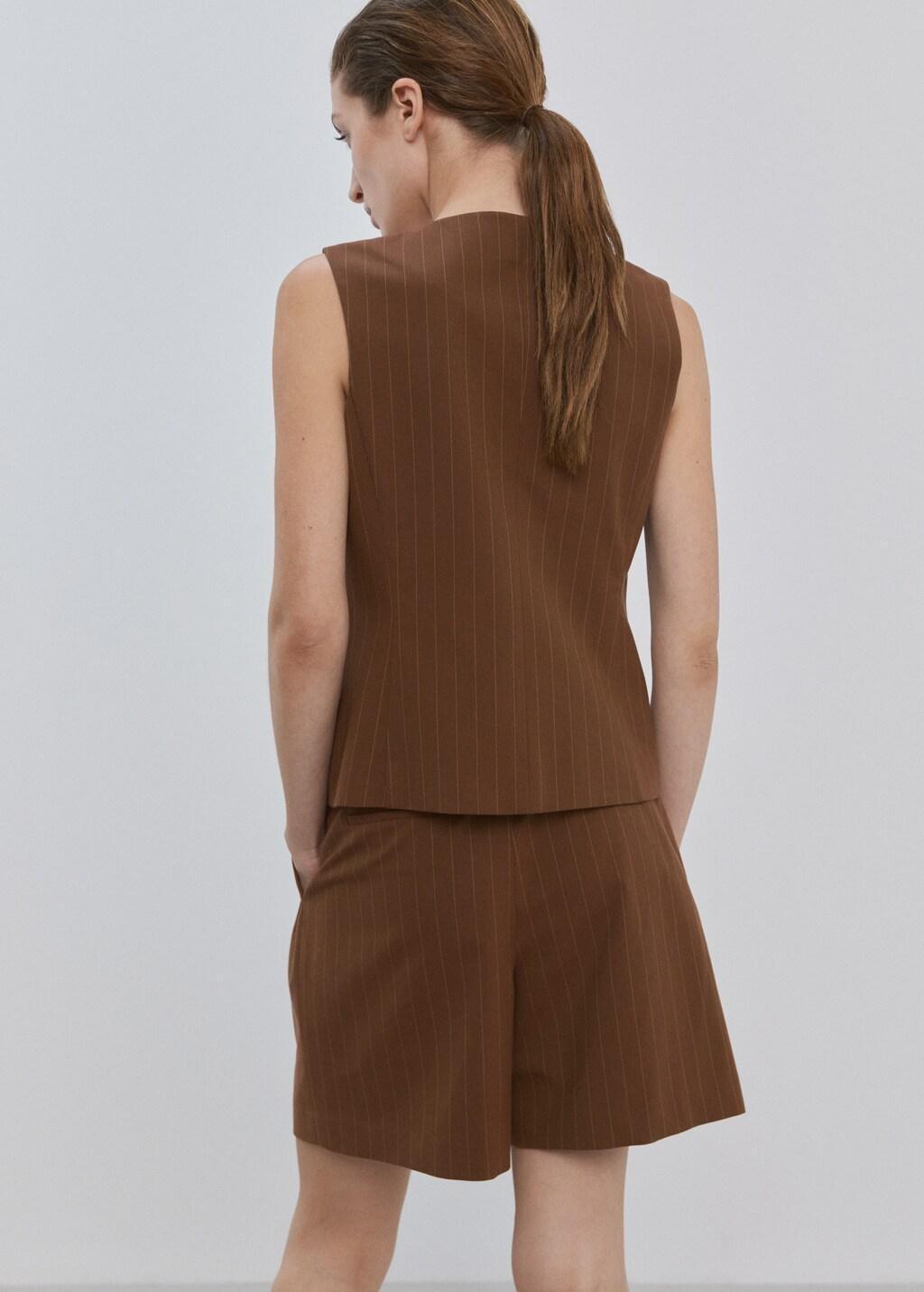 Brown Straight Bermuda Shorts With Pinstripes, Dark Brown, large image number 2