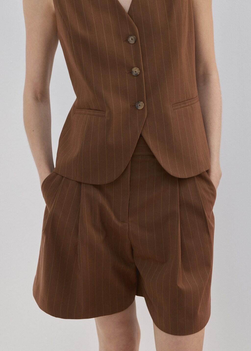 Brown Straight Bermuda Shorts With Pinstripes, Dark Brown, large image number 3