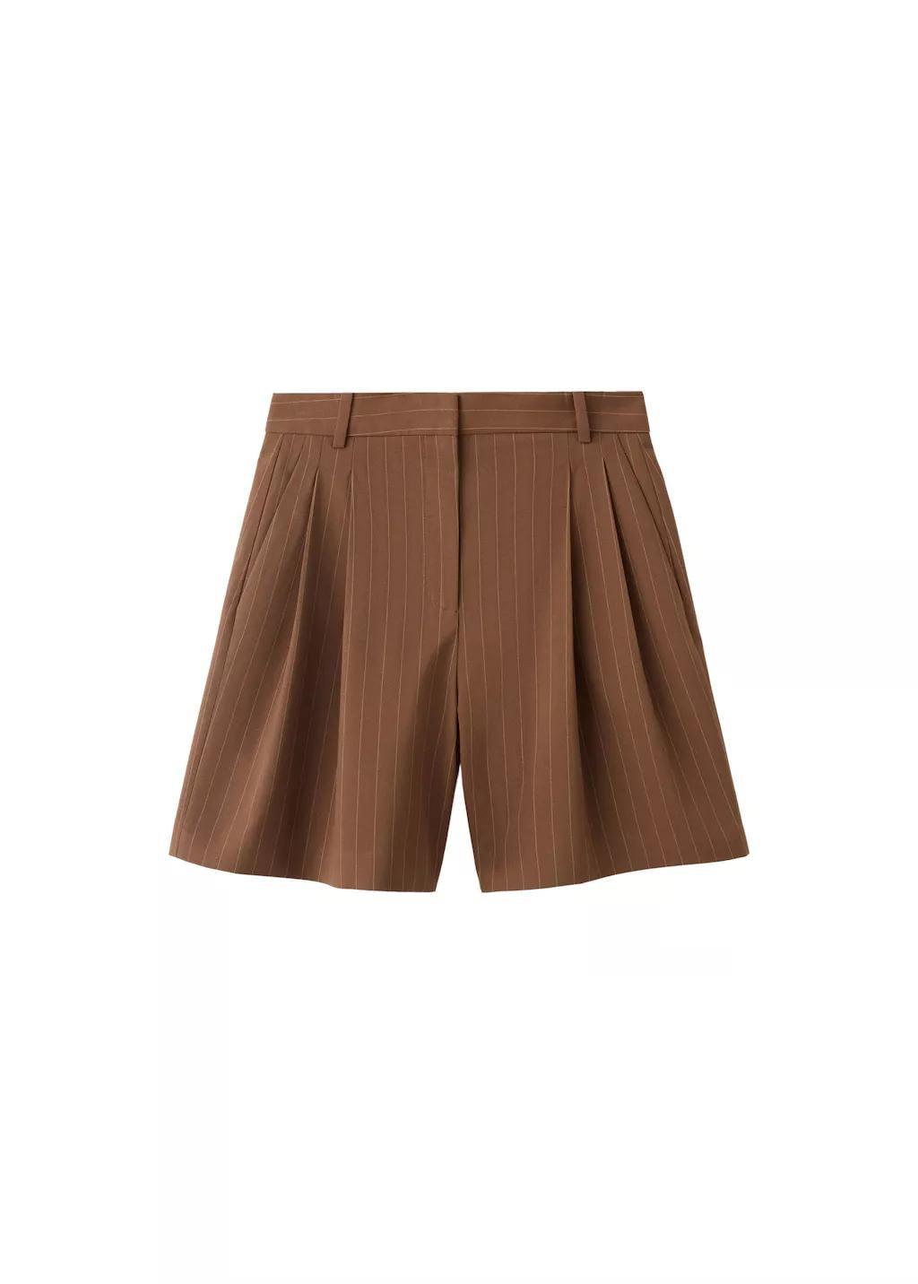 Brown Straight Bermuda Shorts With Pinstripes, Dark Brown, large image number 6