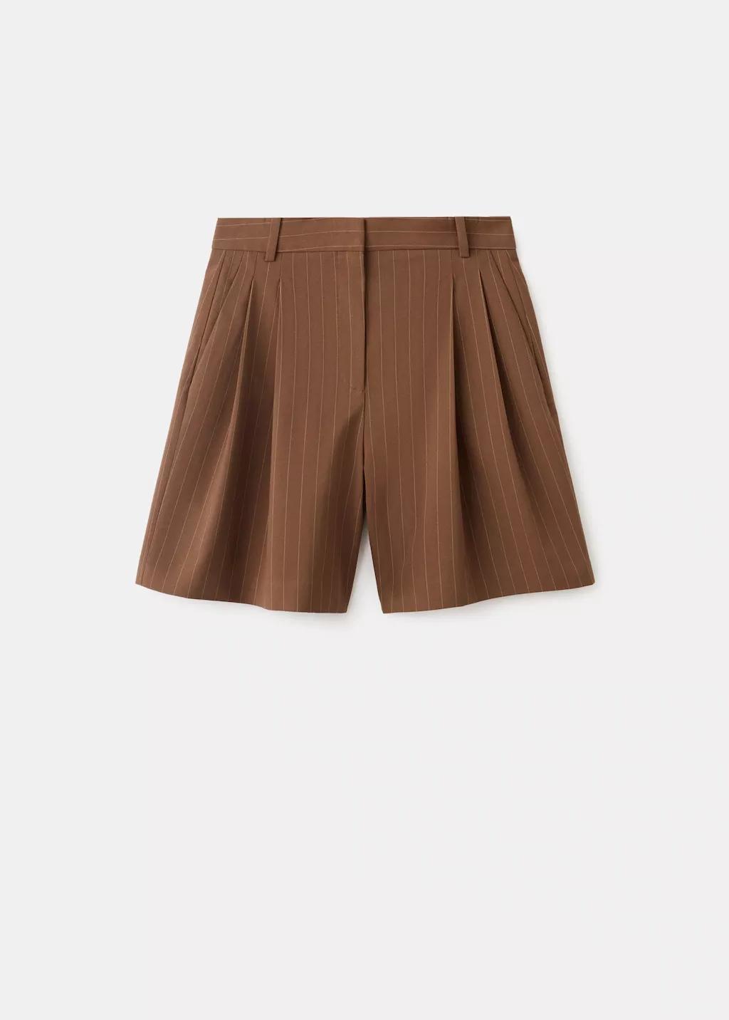 Brown Straight Bermuda Shorts With Pinstripes, Dark Brown, large image number 7