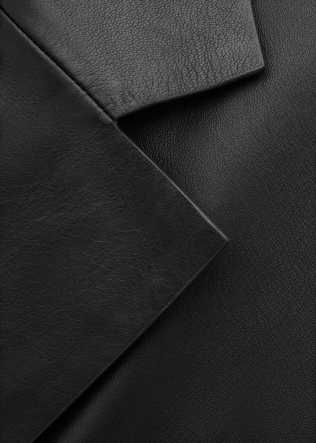 Black Leather Straight-Cut Coat With Pockets, Black, large image number 1