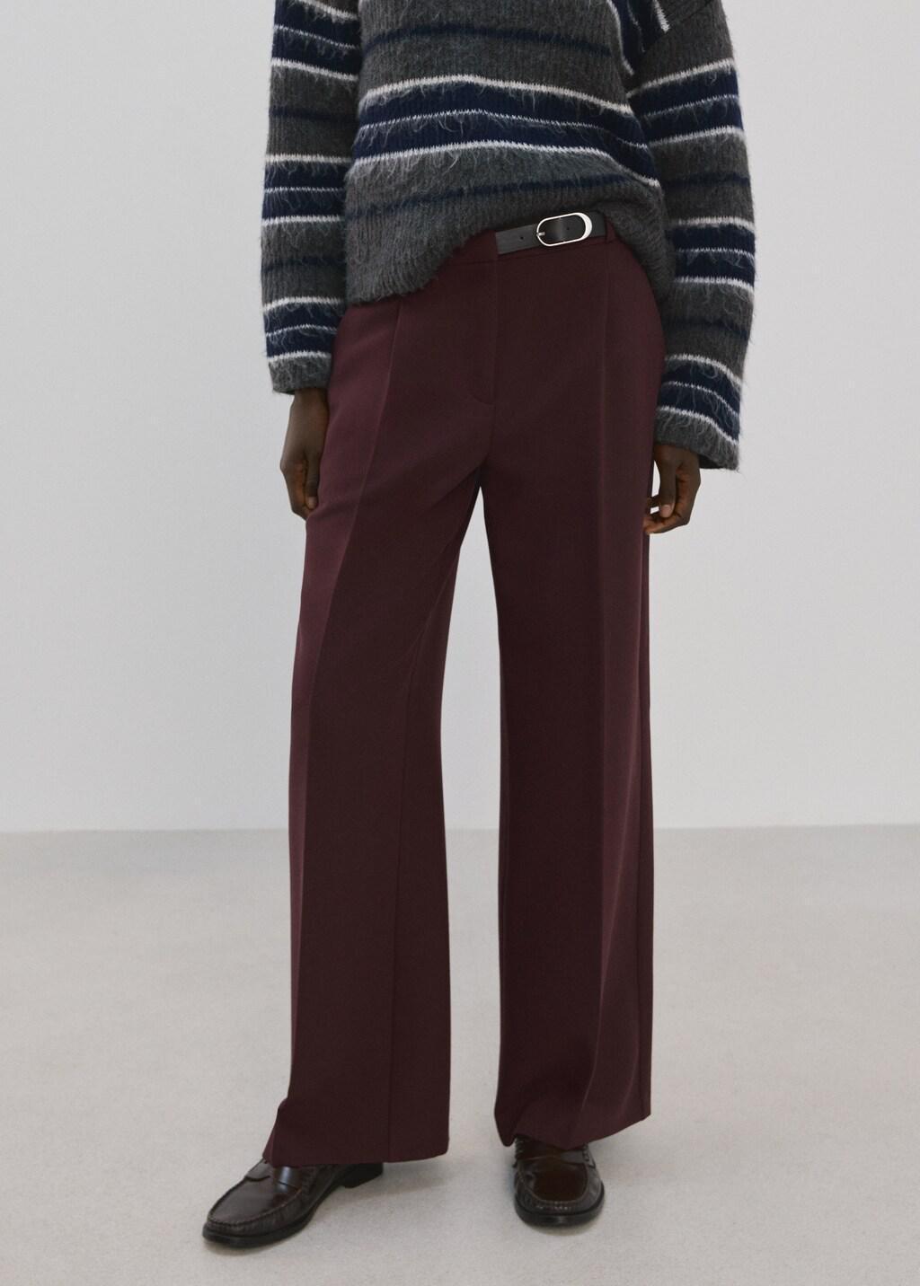 Red Belt Straight-Fit Trousers, Dark Red, large image number 3