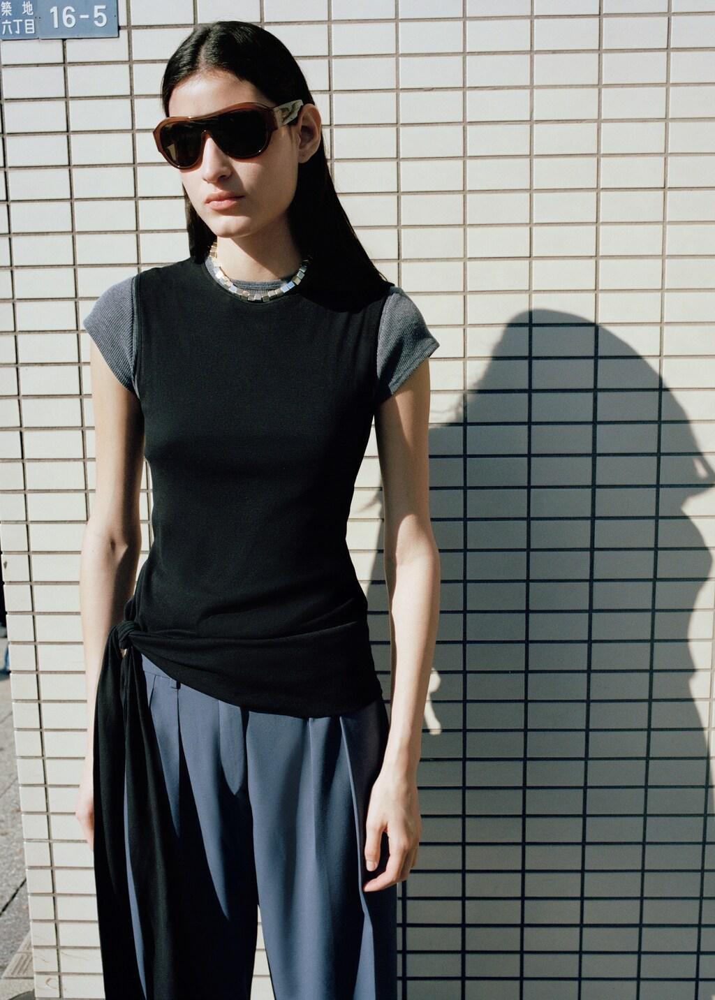 Black Cotton Top With Knot Detail, 0201_99, large image number 3