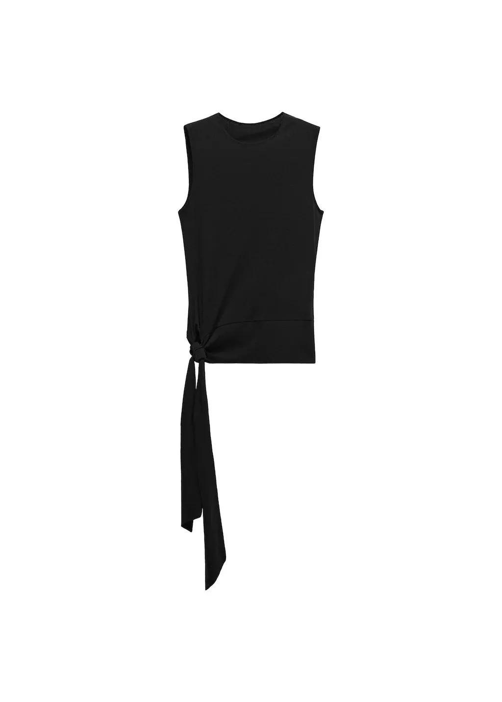 Black Cotton Top With Knot Detail, 0201_99, large image number 7