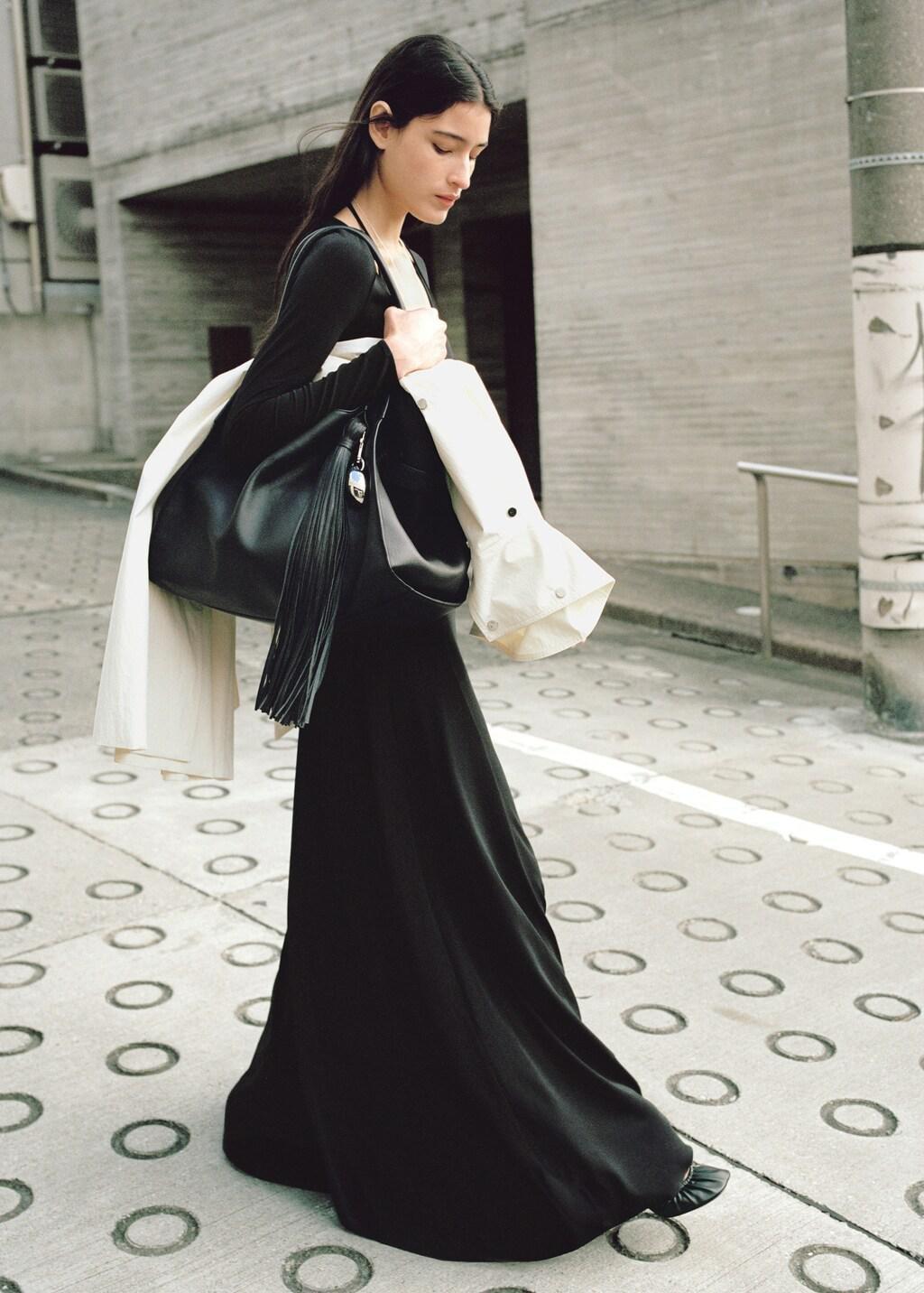 Black Dress With Combined Fine-Knit Collar, Black, large image number 3