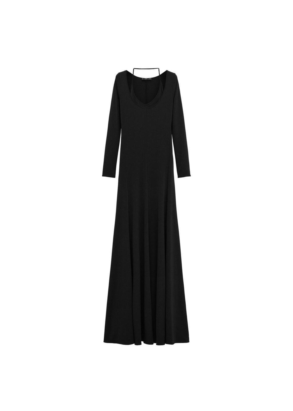 Black Dress With Combined Fine-Knit Collar, Black, large image number 5