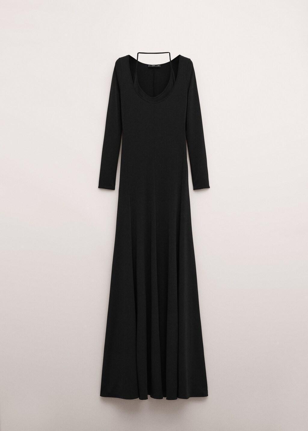 Black Dress With Combined Fine-Knit Collar, Black, large image number 6