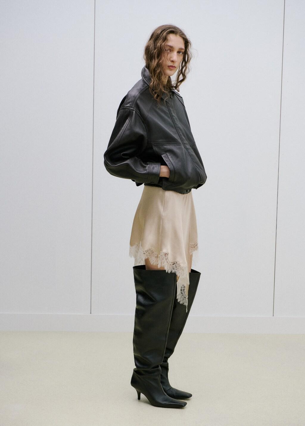 Beige Cross-Over Lingerie Skirt With Slit, Light Beige, large image number 0