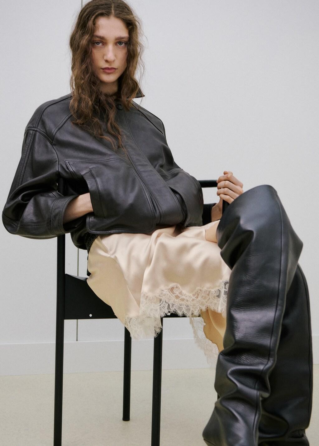 Beige Cross-Over Lingerie Skirt With Slit, Light Beige, large image number 3