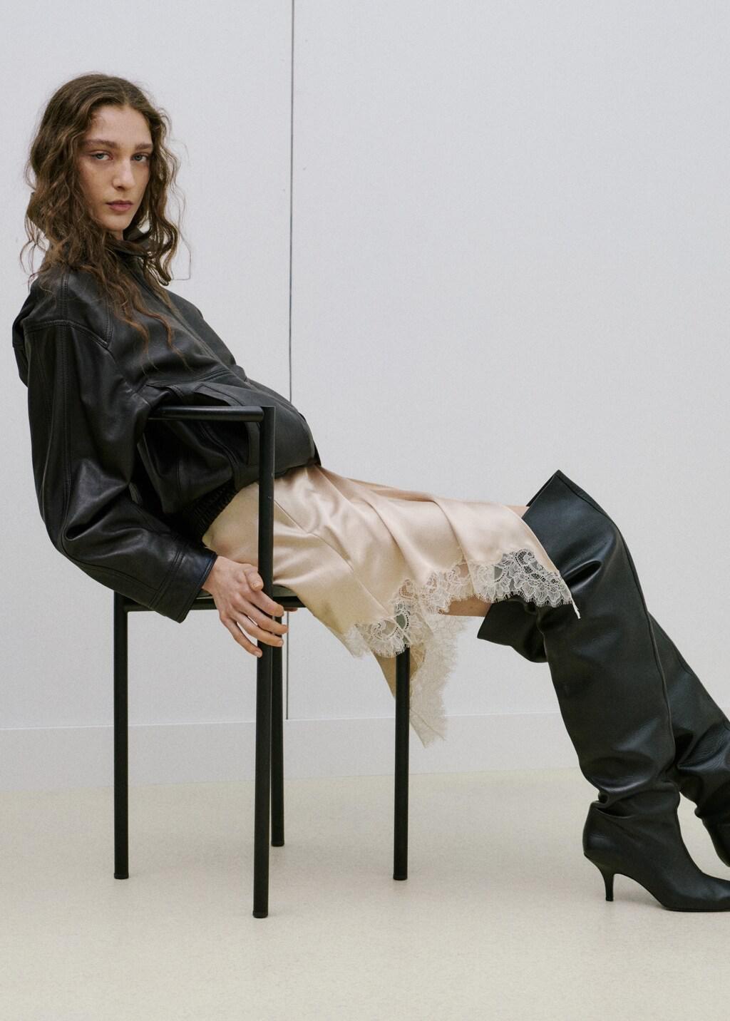 Beige Cross-Over Lingerie Skirt With Slit, Light Beige, large image number 4